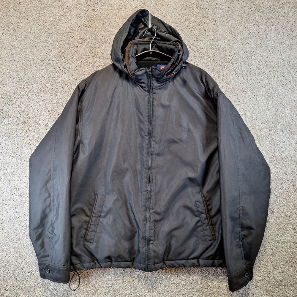 Chaps Hooded Jacket‎ Mens XXL Black Full Zip Fleece Lined Puffer Coat Gorpcore